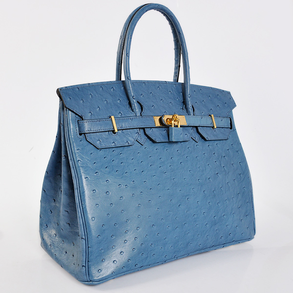 H35POSG Hermes Birkin 35CM strisce in pelle di struzzo in blu con